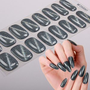 Waterproof Non-toxic 3D Cat's Eye Glitter <b>Gloss</b> Salon Quality Gel Polish Nail Strips HEMA Free UV Lamp Semi Cured Nail Wraps - Product Image 4