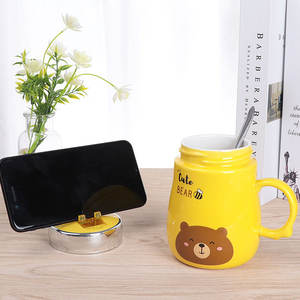 Caneca espelhada capa de celular, 480ml, desenho animado, criativo, férias, crianças, rosa, copo de chá de cerâmica, com suporte de celular, venda imperdível - Product Image 4