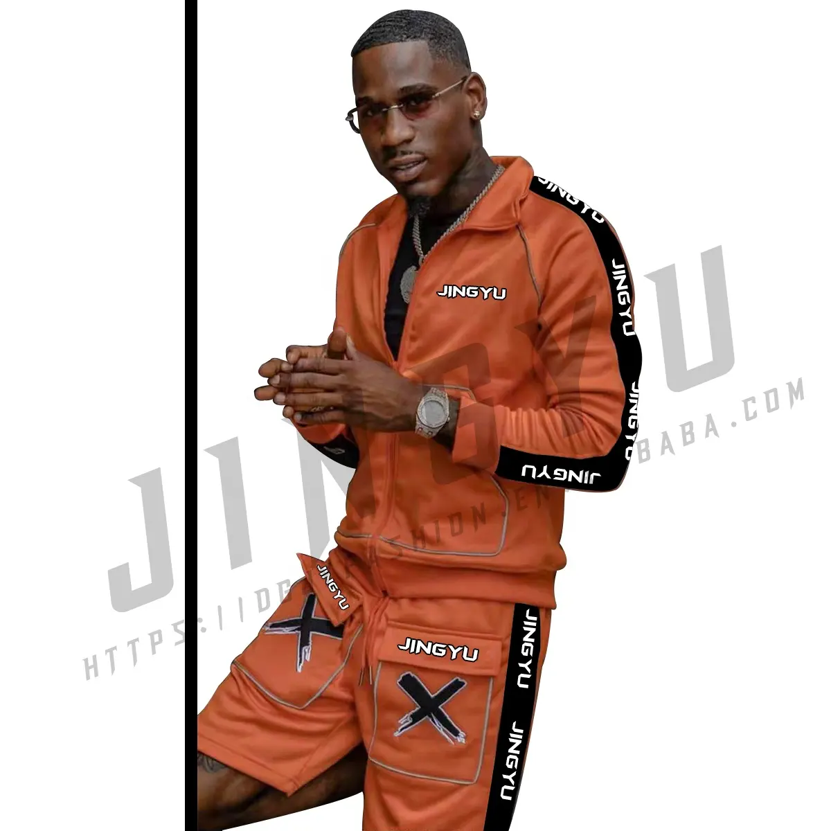 Custom Stripe Sweatsuit sweat suits Joggers 2 Piece Set Men Zipper sports wear training 3m Reflective brand shorts Tracksuit