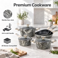 Ensemble de 9 ustensiles de cuisine antiadhésifs en marbre gris, compatibles gaz et induction, écologiques, pour grossistes, commande en gros, OEM ODM, en aluminium