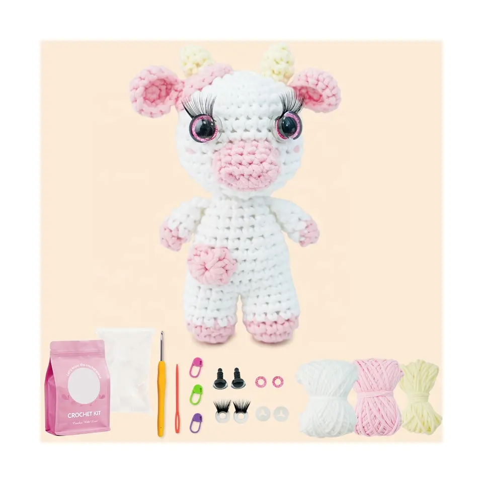 Fil Coton Artisanat Cadeau Amigurumi Vache En Gros Kit De Tricot Facile Débutant Crochet Kit Pour Adultes Et Enfants Saint Valentin