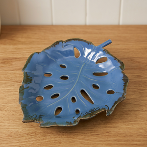 Ceramic Leaf <b>Mat</b> Modern Design Navy <b>Blue</b> Reusable Handmade Durable Washable Easy to Use <b>Table</b> Decor 400mm Diameter 8mm Thick - Product Image 1