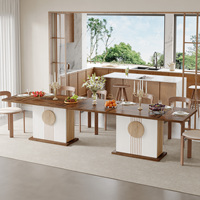 Table à manger de style campagnard pour 6 personnes, table rectangulaire de 55 pouces avec plateau spacieux pour les repas en famille dans la cuisine et la salle à manger, brun chêne