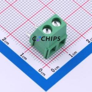 MX128R-5.0-02P-GN01-Cu-Y-A Screw Terminal Block Bent Lead Through Hole,P=5mm Connector 1x2P 5mm Green Right Angle Insert - Product Image 1