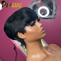 Perruques en cheveux humains bruts en gros, perruques sans colle coupe pixie, fournisseurs de perruques en cheveux humains naturels lisses avec cuticules alignées
