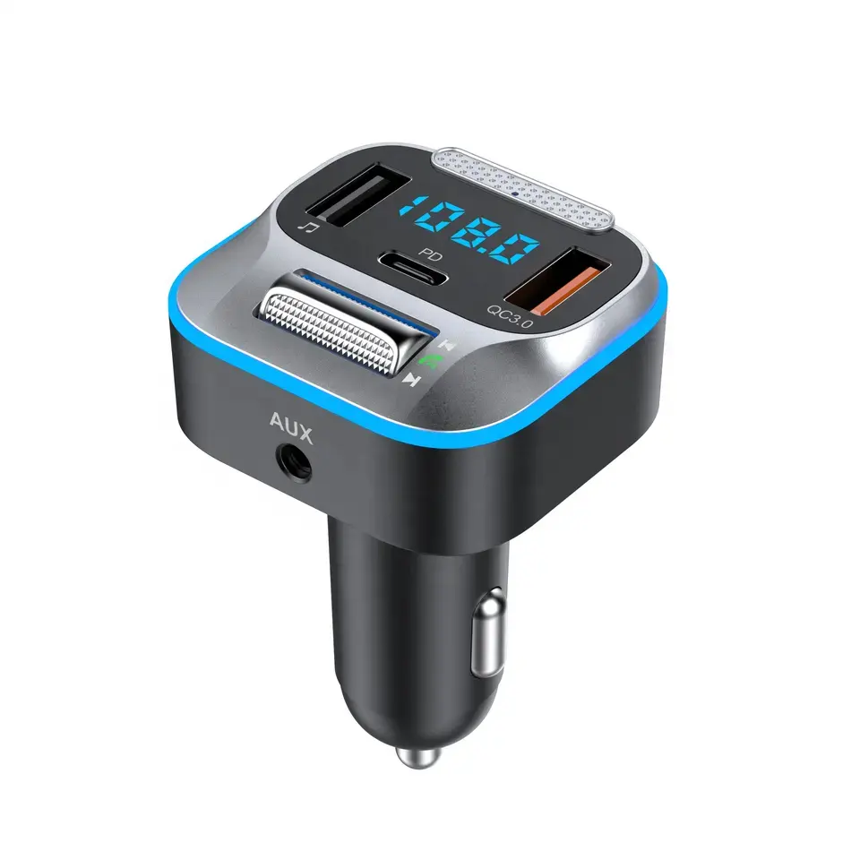 AGETUNR T73 BT 5.0 Kit de voiture mains libres adaptateur AUX sans fil QC3.0 type-c charge rapide émetteur FM Bass boost lecteur MP3 de voiture