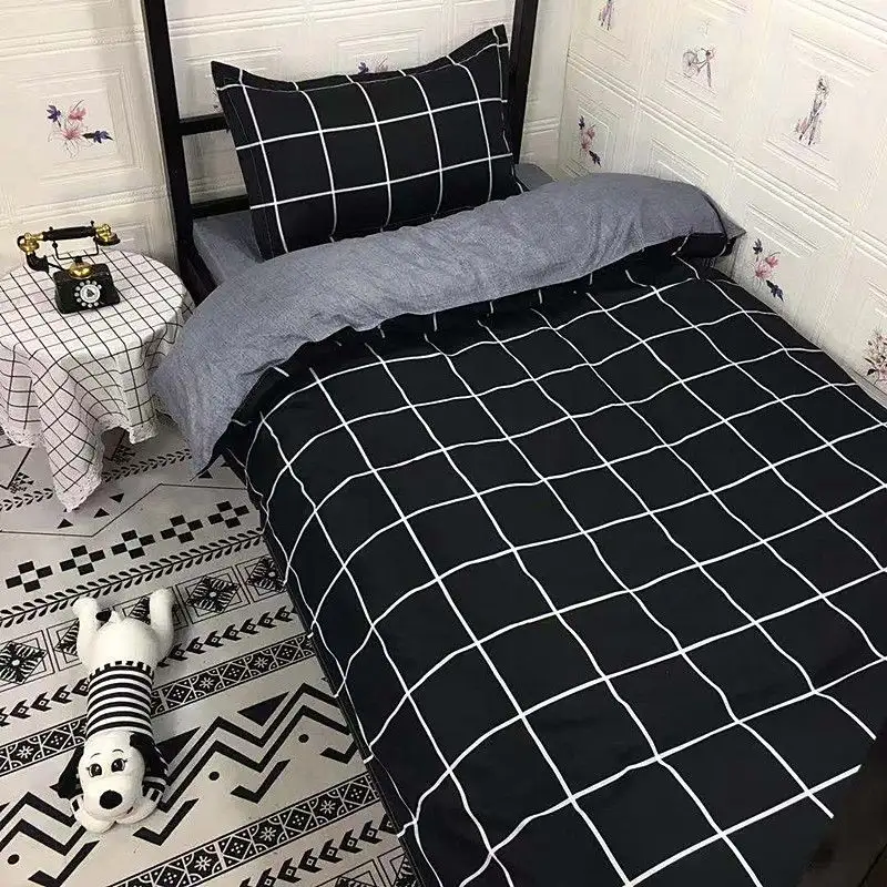 ผ้านวมคลุมเตียงลายสก็อตแบบเรียบง่ายผ้าคลุมเตียงสี่ชิ้นสำหรับหอพักนักเรียน