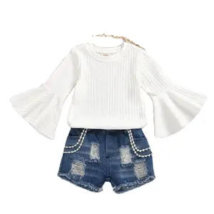 2-6 년 어린이 소녀 화이트 티셔츠와 데님 스커트 여름 정장 아동 의류 세트 아기 유아 소녀 세트
