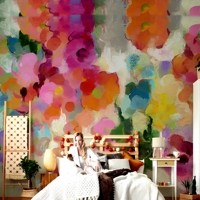 Lukisan Mural Dinding 3D Motif Bunga Prancis Ramah Lingkungan Tahan Air Dapat Dilepas untuk Latar Belakang TV Kamar Tidur, Seni Dinding Ruang Tamu, Kain Hiasan Dinding