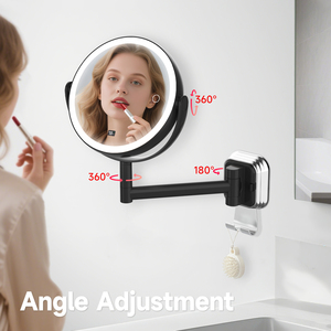 Espejo Redondo con Ventosa, Aumento 5x, Recargable por USB, Extensible y Giratorio con Gancho para Baño, <span class=keywords><strong>Afeitado</strong></span> y Viajes - Product Image 2