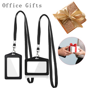 PU leather <b>ID</b> card <b>holder</b>, double-sided transparent horizontal and vertical card <b>holder</b>, black lanyard, name tag, school badge, - Product Image 1