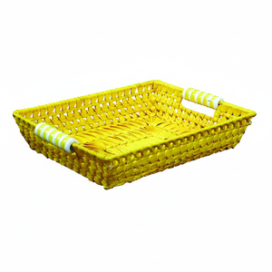 Plateau de service multifonction en jacinthe d'eau tressée à la main, écologique et économique, avec poignée confortable, style vintage, pour chambre et salon - Product Image 1