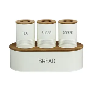 White Canister Set BX White Kitchen Canister Set Food Storage Canister Bread Box Metal Bread Bin Storage Box With Lid