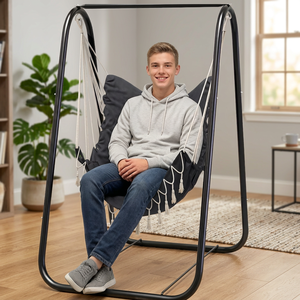Modern Outdoor Garden Swing <b>Hanging</b> <b>Chair</b> Stand Steel Fabric Courtyard Metal Furniture Silk Screen Printed Zhejiang-Seat 2 - Product Image 3