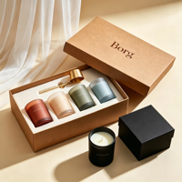 Ensemble de pots à bougies en verre givré de luxe vides avec boîte cadeau, contenants à bougies en verre mat de 4 oz, 7 oz, 9 oz, 14 oz avec éteignoir à bougie