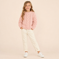 NOUVEAU Pull en tricot épais rose pour filles, pull ample à manches longues avec poignets côtelés, pull chaud pour enfants OEM