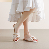 Nouvelle Collection – Sandales Plates Décontractées et Élégantes en Métal Couleur Unie pour Femme, Idéales pour la Plage et le Quotidien, Grandes Tailles Disponibles