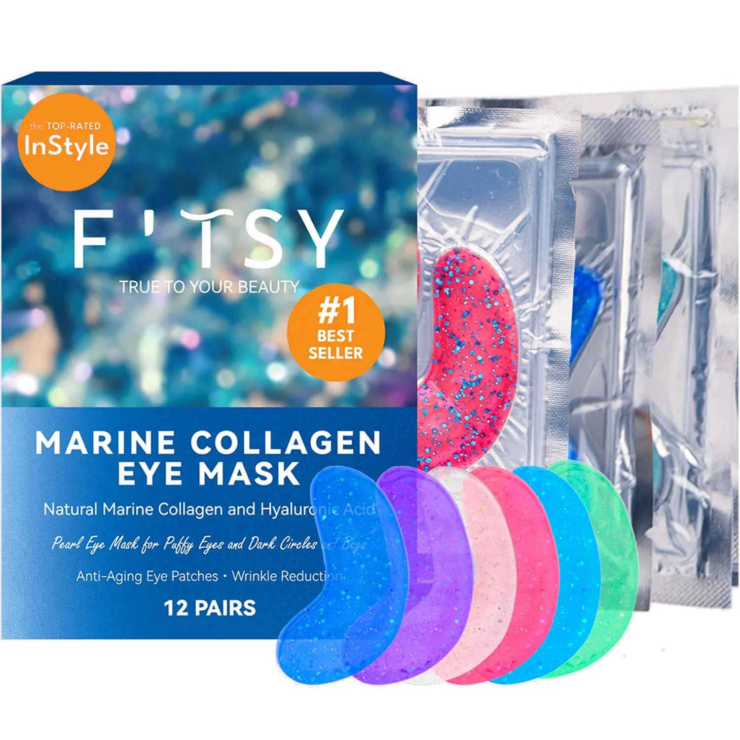 Sac pour les yeux à retrait personnalisé, masque hydrogel au collagène marin naturel avec cernes, sous les patchs réfrigérants pour les yeux en gel