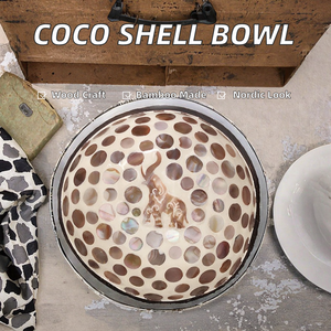 Cuencos de coco ecológicos nórdicos de bambú lacado, pintados a mano, decoración para fiestas, cuencos de cáscara de coco de varios tamaños. - Product Image 2