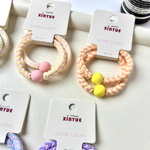 Xinyue <b>Braided</b> Hair Ties With <b>Beads</b> High Elasticity Daily Use Nylon Plastic Weaving Solid Color Headdress - Product Image 3