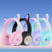 Casque audio sans fil pour enfants avec oreilles de chat mignonnes, lumière RGB, pour jeux vidéo