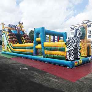 Giant outdoor jungle bouncy castle slide combo parcours d'obstacles gonflable <b>inflatable</b> safari obstacle course - Product Image 1