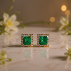 Boucles d'oreilles en or blanc E3948 avec émeraudes taille princesse, géométriques, classiques, bijoux pour femmes - Product Image 2