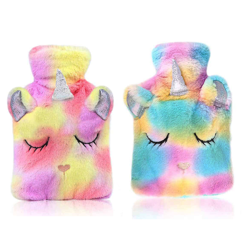 cute unicorn rubber hot water bottle plush cover and mini 1000ml hot water bag