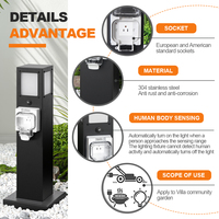 Colonne de prises étanche autoportante avec 2 prises résistantes aux intempéries et lumière LED, borne de puissance pour patio, camping, yacht, villa, jardin