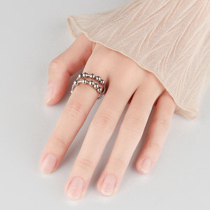 Anillo Geométrico Ajustable de Doble Capa con Cuentas Giratorias Antiestrés, Liso y Simple, Chapado en Oro sobre Cobre - Product Image 4