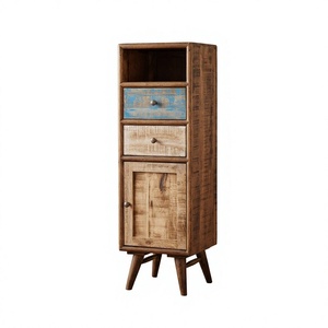 Modern Solid Oak Modular Handmade <b>Tall</b> Dresser with 2 <b>Drawers</b> and Cabinet Door for Bedroom and Living Room Storage - Product Image 2