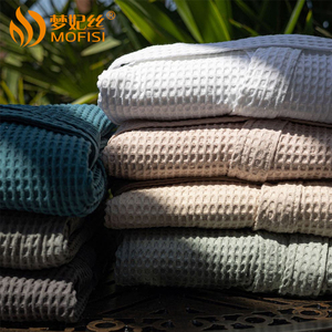 Jubah Mandi Katun Spa Hotel Berkualitas Tinggi, Jubah Mandi Flanel <span class=keywords><strong>Waffle</strong></span> Solid untuk Pria Wanita, Pakaian Tidur - Product Image 1