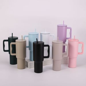 Taza aislada al vacío de acero inoxidable de 40oz y 1200ml a bajo precio, taza portátil para coche con asa y pajita - Product Image 6