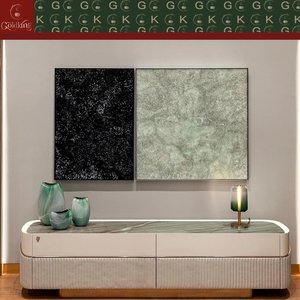 Consola de TV de Mármol Verde Veteado para Sala de Estar Moderna y Lujosa GOLDKING, Tela Fruncida Blanca de Alto Brillo, Personalizada Directamente de Fábrica - Product Image 2