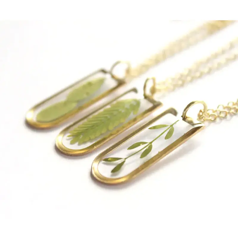 Real dried pressed leaves green leaf pendant necklace real plant jewelry