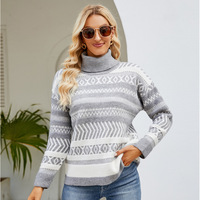 Pull à col roulé ample pour femmes, style décontracté pour l'automne et l'hiver, tricoté avec un motif géométrique