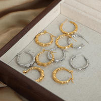 Boucles d'oreilles créoles Gaovo en bambou texturé, plaqué or 18 carats, acier inoxydable, étanches, minimalistes, bijoux tendance pour femmes
