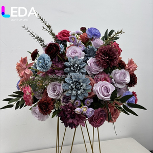 LEDA Dark Burgundy Purple Blue Artificial Floral Arrangement Gold <b>Metal</b> Double <b>Arch</b> Frame Wedding Backdrop Stand for Event Decor - Product Image 3