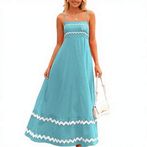 Robe longue d'été pour femme à bretelles spaghetti, imprimé color block, élégante, pour la plage, les soirées, les occasions décontractées et le quotidien - Product Image 3