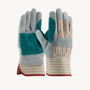 Guantes de Trabajo Resistentes al Calor de Uso General, Forro de Lona de Algodón, Palma Doble de Cuero Reforzado, Puño Reforzado, 12 oz, Verde Gris Anti - Product Image 1