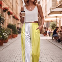 Pantalon droit décontracté pour femme, taille mi-haute, brodé, motif à carreaux, poches, séchage rapide, respirant, écologique, été