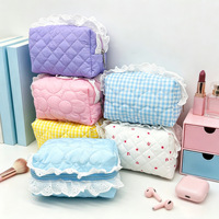 Sac de toilette en coton doux WAALUU personnalisé avec un joli nœud en dentelle, grande capacité, pour petites filles, idéal pour les voyages