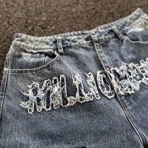 Custom High Quality Jeans Denim <b>Shorts</b> for <b>Men</b> Acid Wash Embroidery <b>Patch</b> Logo Hem Jorts With Pocket for <b>Men</b> Jean <b>Shorts</b> - Product Image 2