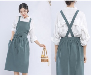 Commercio all'ingrosso personalizzato a buon mercato donne ragazze Vintage pianura cotone lino grembiule lavori di giardinaggio croce indietro vestito scamiciato - Product Image 6