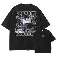 T-shirt en coton premium Aic, lavage vintage, motif feuille interne Itachi imprimé en 3D, respirant, coupe ample, streetwear
