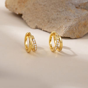 Boucles d'oreilles créoles en zircon creux double couche, design géométrique rond, bijoux cadeau EKA-124 - Product Image 3