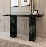 KUMUSI FURNITURE Table console de luxe en marbre vert Verde Alpi, table d'entrée en arc pour la maison, mobilier et décoration en pierre