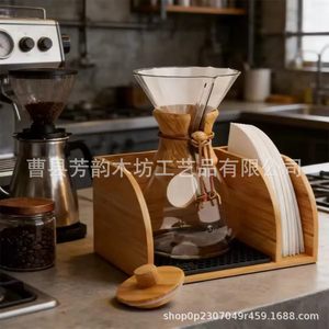 Caja de almacenamiento de papel para filtro de café de madera con soporte para jarra, estante de almacenamiento multifuncional rectangular para uso en la cocina - Product Image 1