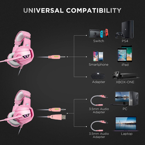 Audífonos Gamer LED al por Mayor, Audifono <span class=keywords><strong>ONIKUMA</strong></span> <span class=keywords><strong>K5</strong></span> Rosa, Audífonos para Juegos con Micrófono - Product Image 5