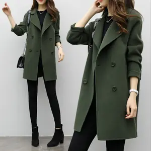 חדש עיצוב סתיו אופנה תעלת מעיל קוריאני חורף נשים ארוך טור כפתורים כפול מעיל